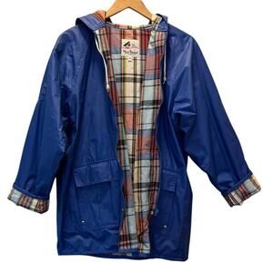 Vintage Misty Harbor Blue Hooded Rain Coat Plaid Flannel Any Time Jacket  Medium
